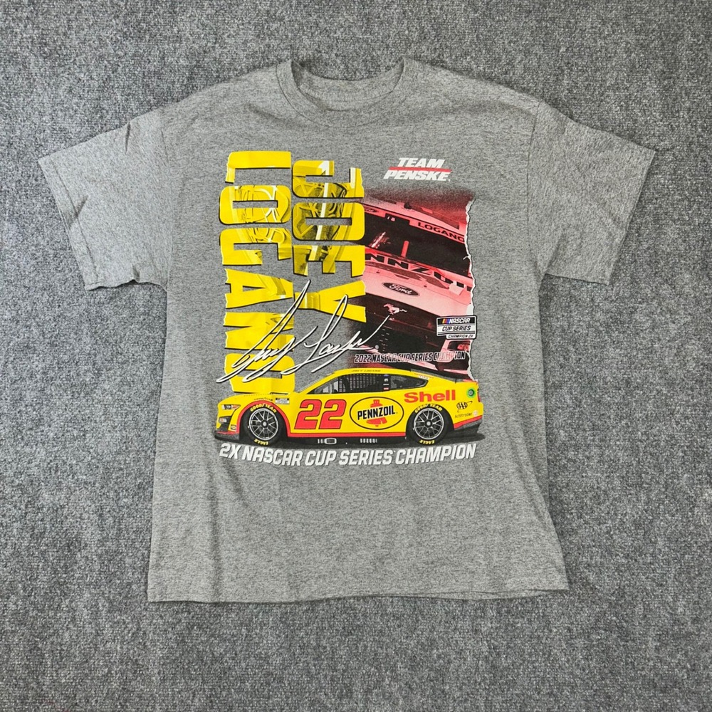 Team Penske Joey Logano 2X‎ NASCAR Cup Series Champion Gray T-Shirt Large #22